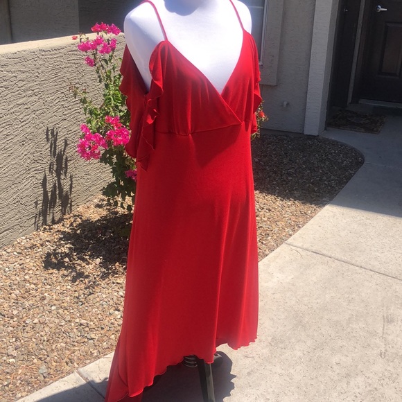 PS PerSeption Beautiful Asymmetrical Red Dress with Spaghetti Straps!! Size 1X - Picture 3 of 11